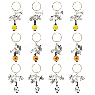12Pcs 3 Styles Wood & Alloy Keychians KEYC-FH00062-1