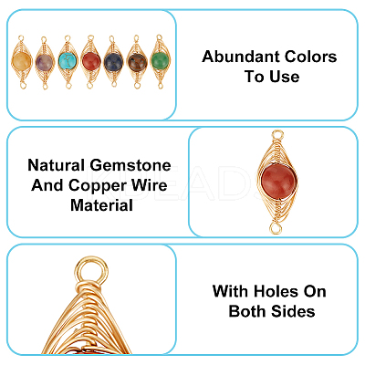 28Pcs 14 Styles Mixed Gemstone Copper Wire Wrapped Connector Charms FIND-HY0003-94-1