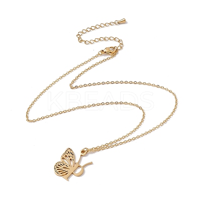 Initial Letter with Butterfly Pendant Necklace LS-NJEW-C026-01G-P-1