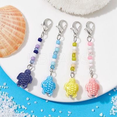 Ocean Themed 4Pcs 4 Colors Handmade Porcelain Pendant Decorations HJEW-JM01697-1