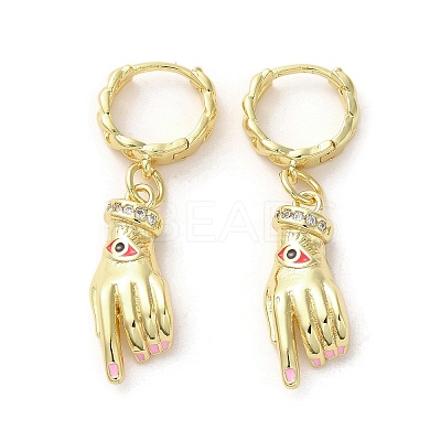 Palm with Horse Eye Real 18K Gold Plated Brass Dangle Hoop Earrings EJEW-Q797-21G-01-1