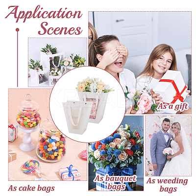 Trapezoid Paper Flower Gift Tote Bags with Plastic Visible Window ABAG-WH0045-25C-1