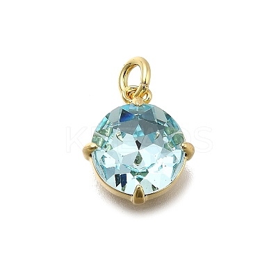 Flat Round Brass with Glass Charms KK-G525-01G-01-1