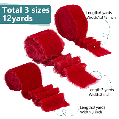 3 Rolls 3 Styles Frayed Polyester Ribbon OCOR-WR0001-72-1