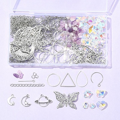 DIY Natural Lepidolite/Purple Mica Stone Beads & Stainless Steel Earring Making Kits DIY-FS0008-13-1