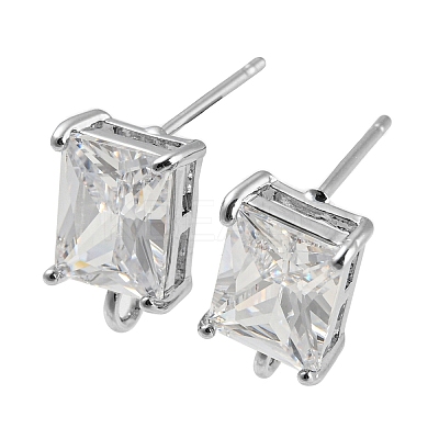 Brass with Cubic Zirconia Stud Earring Findings KK-Q789-14P-1