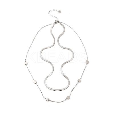 304 Stainless Steel Square Double Layered Necklaces for Women NJEW-U031-06P-1