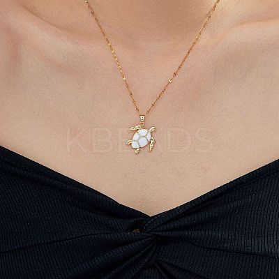 Brass White Enamel Turtle Pendant Dapped Chain Necklaces for Women FJ9996-1-1