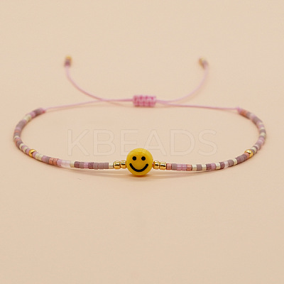Smiling Face Glass Seed Bead Braided Bracelets for Women EQ4950-5-1