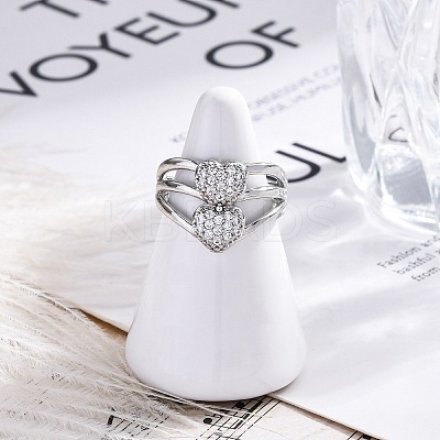 Brass Micro Pave Clear Cubic Zirconia Cuff Finger Rings RJEW-G337-33P-1