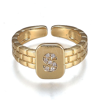 Brass Micro Pave Clear Cubic Zirconia Cuff Rings LS-RJEW-H538-02G-S-1