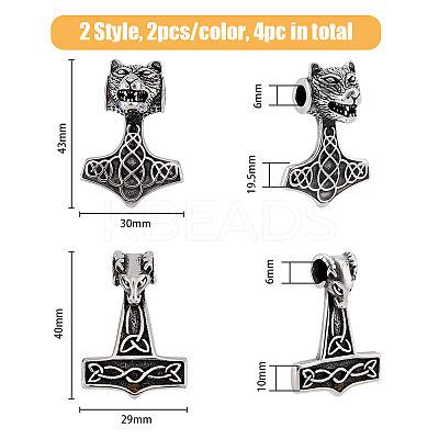 4Pcs 2 Styles 304 Stainless Steel Pendants STAS-DC0013-77-1
