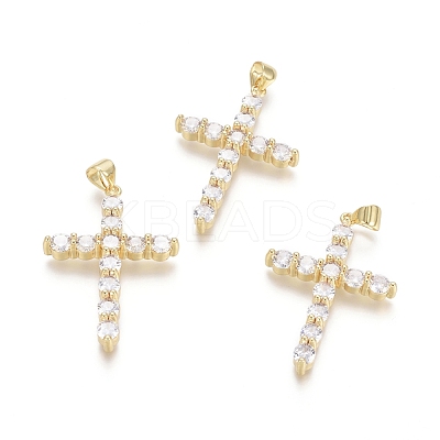 Brass Micro Pave Clear Cubic Zirconia Pendants ZIRC-G152-18A-G-1