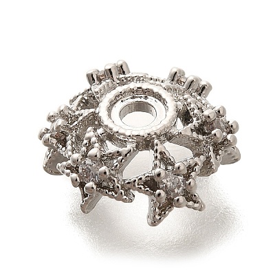 Rack Plating Brass Micro Pave Clear Cubic Zirconia Bead Caps KK-H508-25A-P-1