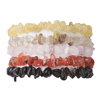 12 Constellation Natural Mixed Gemstone Chip Beaded Stretch Bracelets Sets for Women Men BJEW-JB10264-06-1