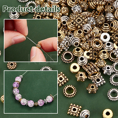 900Pcs 18 Styles Tibetan Style Alloy Spacer Beads TIBEB-PH0005-13-1