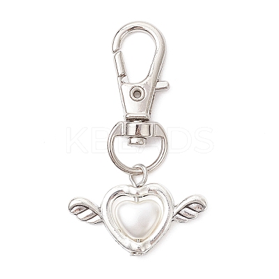Acrylic Imitation Pearl Heart with Alloy Wings Pendant Decorations HJEW-JM03986-1