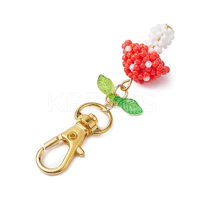Handmade Glass Seed Mushroom with Acrylic Leaf Pendant Decorations HJEW-MZ00104-05-1
