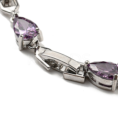 Rack Plating Brass Pave Cubic Zirconia Teardrop Links Bracelets for Women BJEW-H604-01P-07-1
