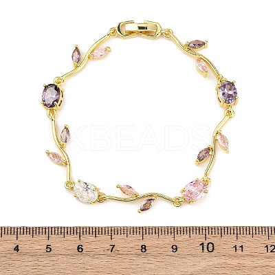 Brass Micro Pave Cubic Zirconia Link Bracelets for Women BJEW-H209-03G-1