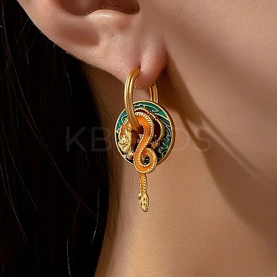 Dragon & Flat Round & Flower Brass Enamel Hoop Earrings FS-WGDA516-01-1