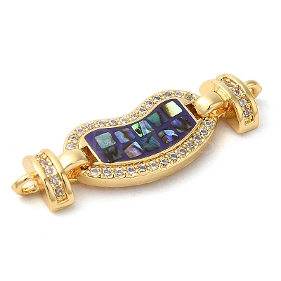 Rack Plating Brass Micro Pave Clear Cubic Zirconia Heart Connector Charms KK-K385-99G-03-1