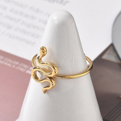 Snake 304 Stainless Steel Open Cuff Ring for Women LS-RJEW-M049-02G-1
