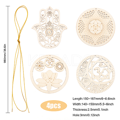 Wooden Bohemian Meditation Energy Symbol Cup Mats DJEW-WH0034-65B-1