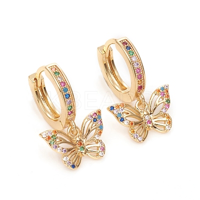 Brass Micro Pave Cubic Zirconia Huggie Hoop Earrings EJEW-G276-05G-1