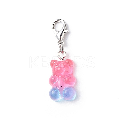 Transparent Gradient Color Resin Bear Pendant Decorations X-HJEW-JM00768-1