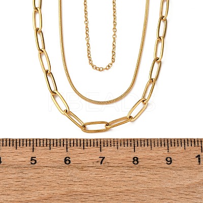 304 Stainless Steel Paperclip Chain 3 Layer Necklaces NJEW-T016-18G-1