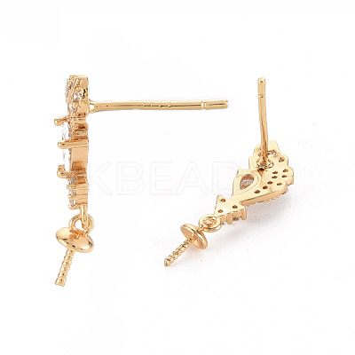 Feather Shape Brass Micro Pave Clear Cubic Zirconia Earring Findings KK-S356-435-NF-1