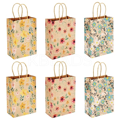 6Pcs 3 Styles Flower Print Kraft Paper Handbags ABAG-TA0001-52-1