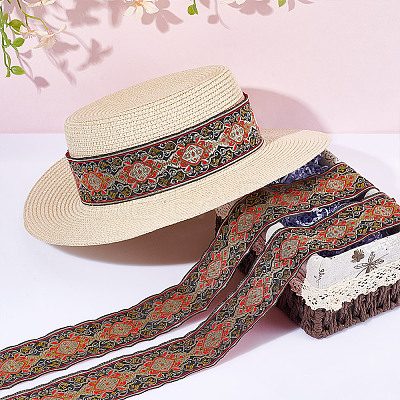 National Style Polyester Jacquard Flower Ribbon for Garment Accessories OCOR-WH0097-39A-1