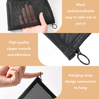 3Pcs 3 Styles Nylon Gauze Cosmetic Pouches with Zipper ABAG-CP0001-11-1