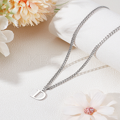 1Pc 304 Stainless Steel Letter Pendant Necklaces NJEW-LP0001-33D-P-1
