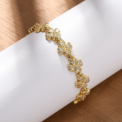 Brass Micro Pave Clear Cubic Zirconia Link Bracelets for Women BJEW-D342-04G-1