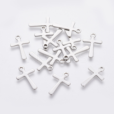 Tarnish Resistant 201 Stainless Steel Tiny Cross Charms STAS-L233-081P-1