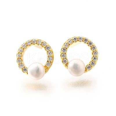925 Sterling Silver Clear Cubic Zirconia Ring Stud Earrings EJEW-L300-09G-1
