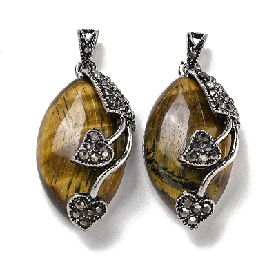 Natural Tiger Eye Horse Eye Pendants G-F766-01AS-08-1