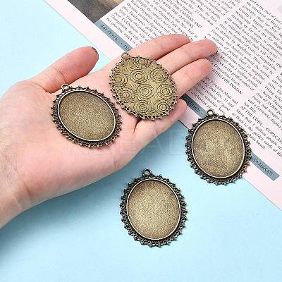 Tibetan Style Alloy Oval Tray Cabochon Settings LS-TIBEP-5437-AB-LF-1