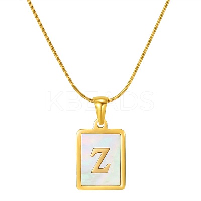 Stainless Steel Snake Bone Chain Alphabet Necklace with Shell Pendant WD3660-26-1
