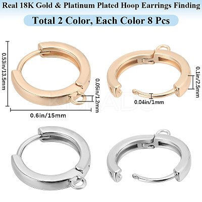 16Pcs 2 Colors Brass Hoop Earrings Findings KK-BBC0013-93-1