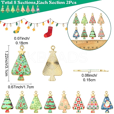 16Pcs 8 Colors Christmas Theme Rack Plating Alloy Pendants FIND-FS0002-98-1