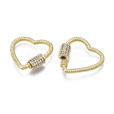 Brass Micro Pave Clear Cubic Zirconia Screw Carabiner Lock Charms ZIRC-T004-99G-1