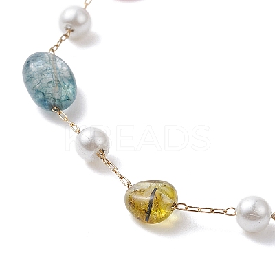 Natural Mixed Gemstone Nuggets & Glass Beaded Anklet AJEW-AN00536-1