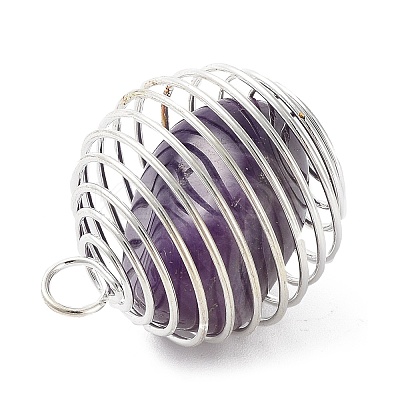 Natural Amethyst Lantern Pendants FIND-PW0010-06G-1