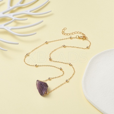 Natural Amethyst Raw Stone Pendant Necklace for Women NJEW-JN03781-03-1