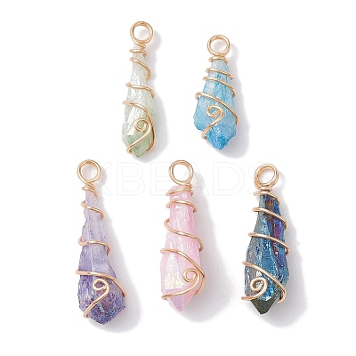 Electroplated Natural Quartz Crystal Copper Wire Wrapped Pendants PALLOY-JF02676-01-1