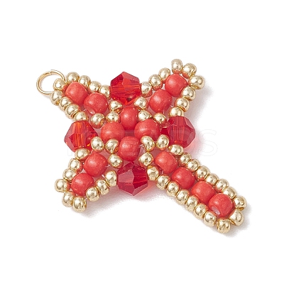Glass Seed Beaded Cross Pendants PALLOY-MZ00826-02-1